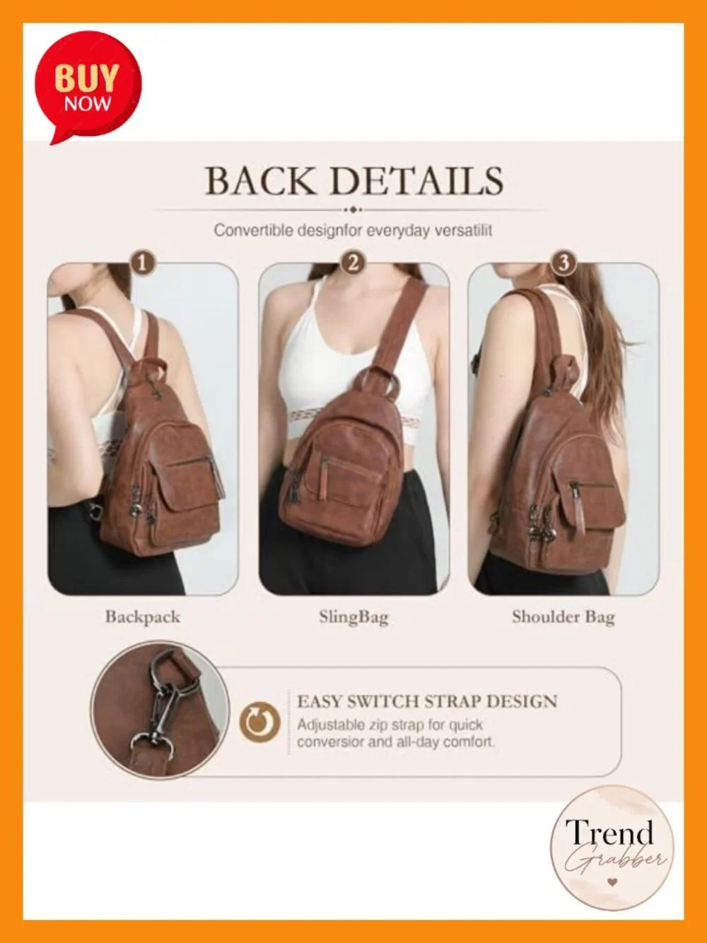 Women's Convertible Faux Leather Sling Backpack Purse 3-Way Carry Anti-Theft